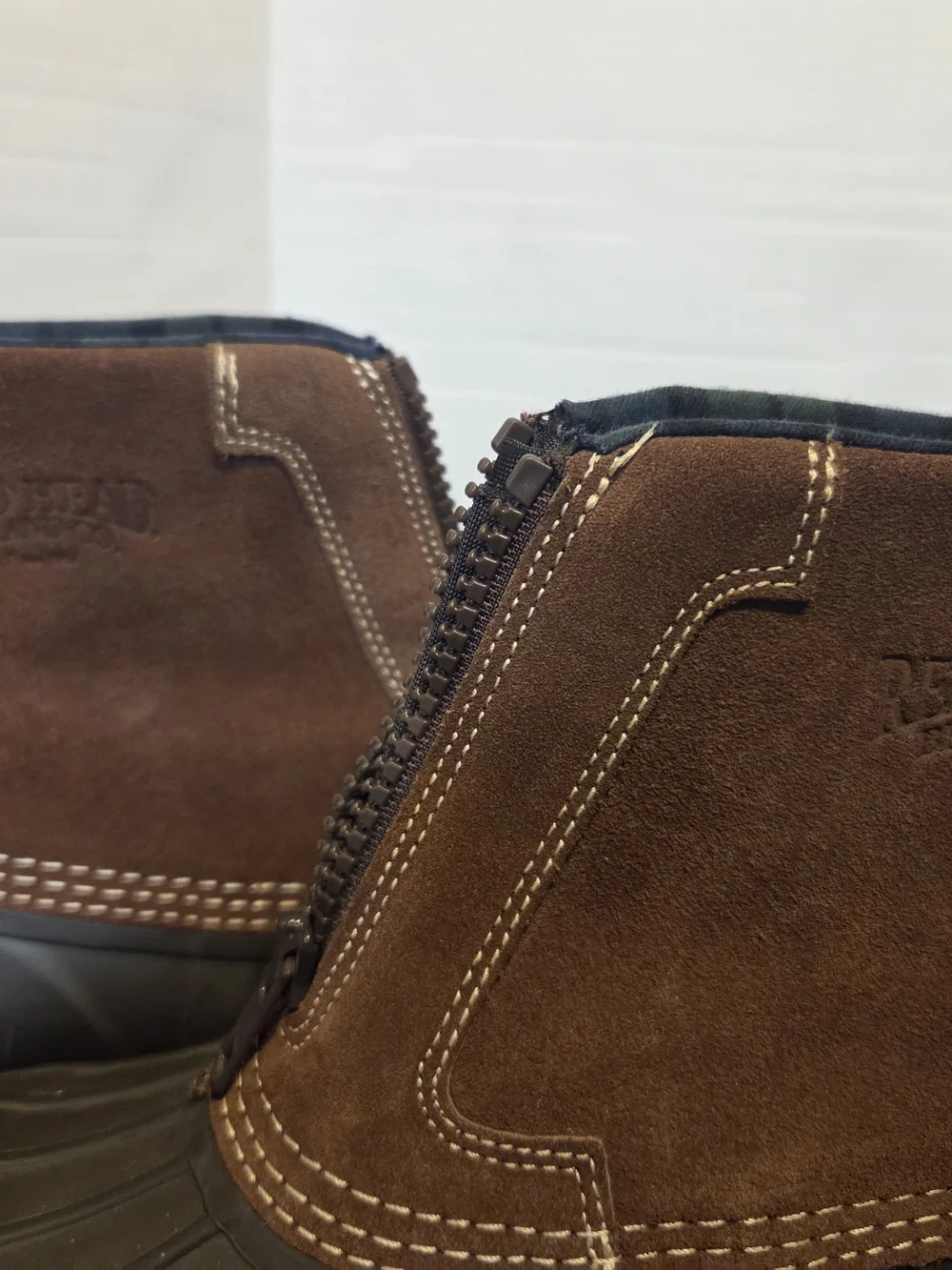 RedHead Suede Duck Boots Brown Front Zip Waterproof Shell Ankle Boots Mens
